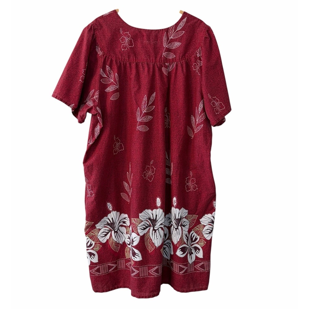 Anthony Richards Women's Red Floral Hawaiian MuuMuu House Dress Pockets 3XL Plus - Picture 3 of 13